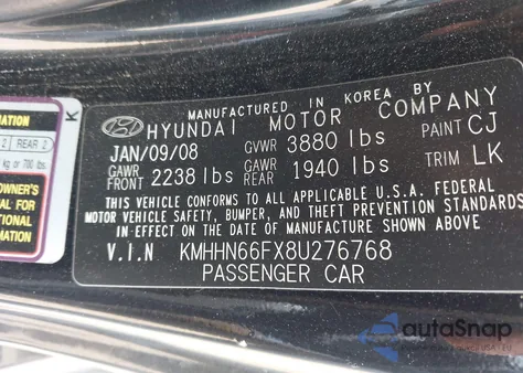 2008 Hyundai Tiburon Gt/Gt Limited/Se z USA, uszkodzony, nr VIN KMHHN66FX8U276768